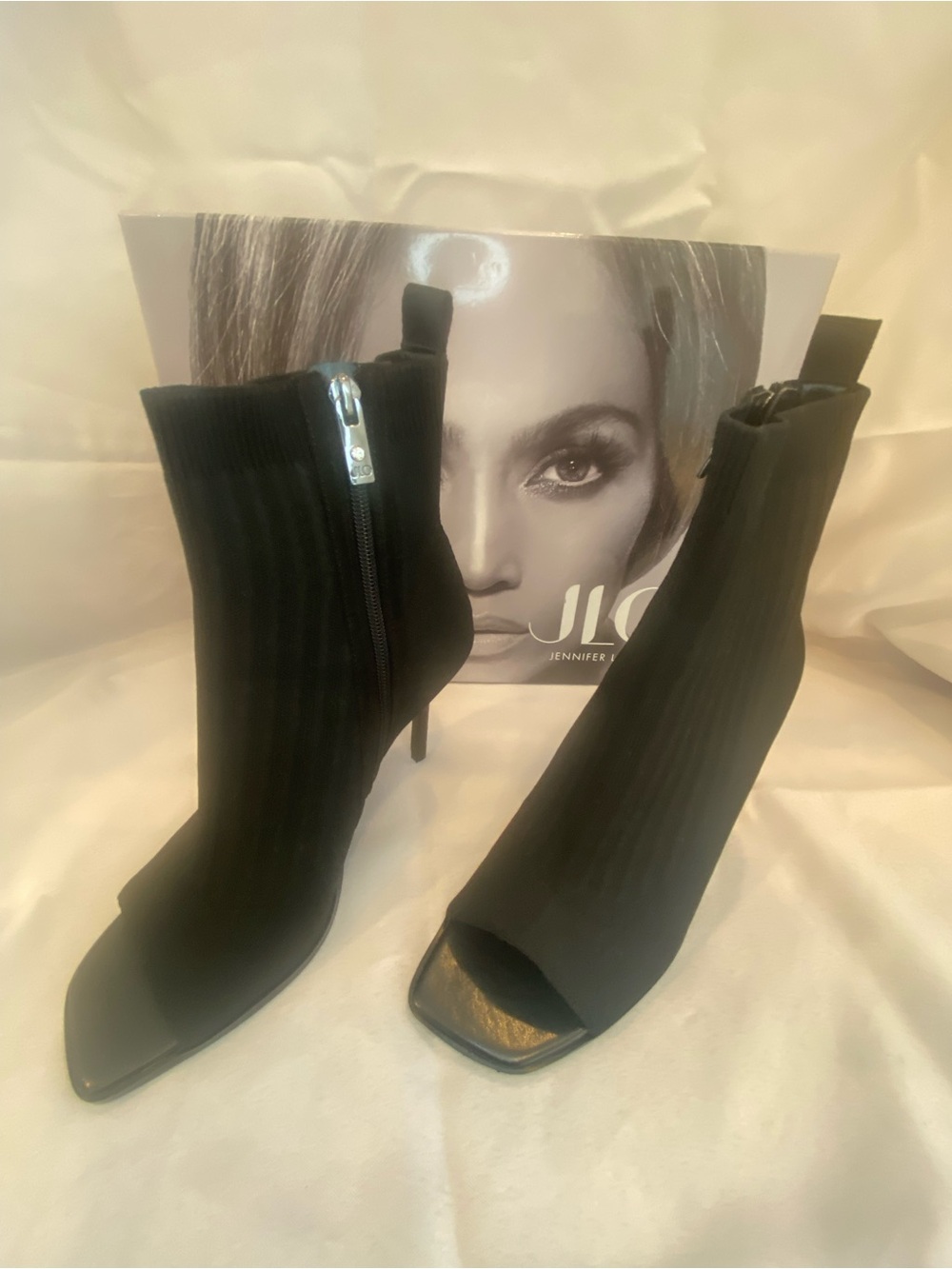 Jennifer Lopez Black Peep-Toe Stiletto Ankle Booties - Picture 7 of 14